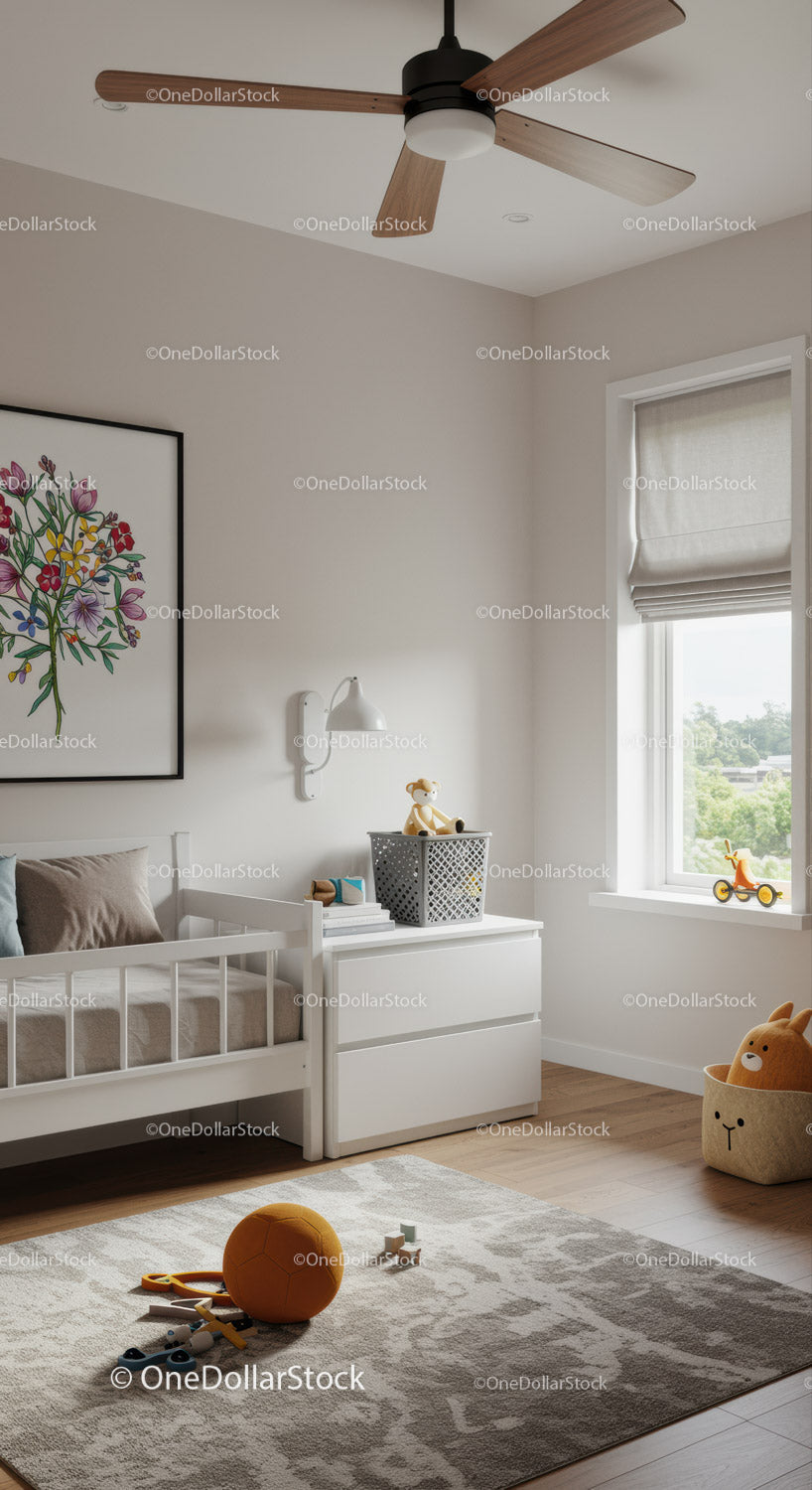Bright Children's Bedroom with White Furniture and Playful Decor