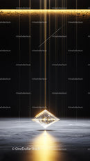 Futuristic Geometric Sculpture with Gold Light Effects