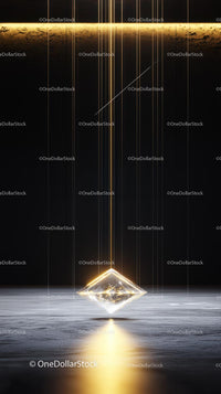 Futuristic Geometric Sculpture with Gold Light Effects