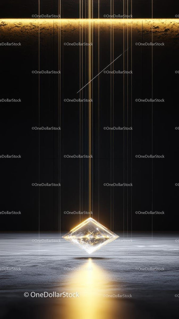 Futuristic Geometric Sculpture with Gold Light Effects