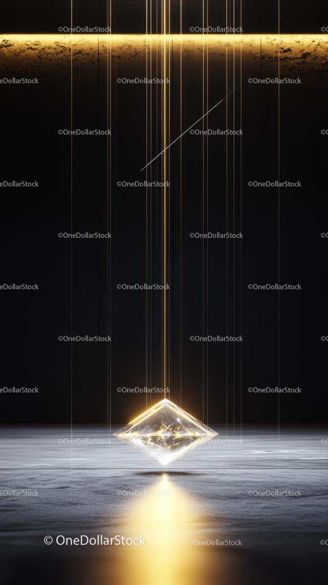 Futuristic Geometric Sculpture with Gold Light Effects
