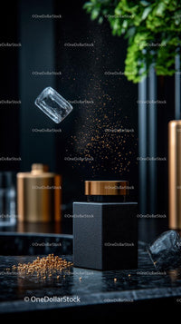 Stylish Salt Shaker with Falling Salt on a Modern Black Kitchen Counter