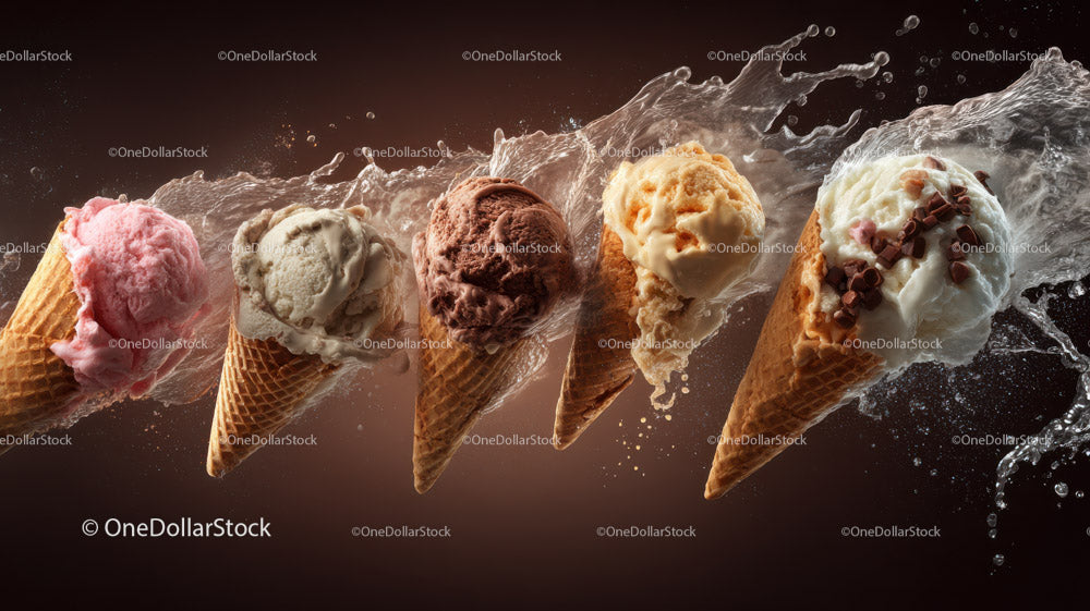 Delicious Ice Cream Cones with Splashing Water