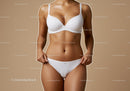 Stylish White Lingerie Set on Woman with Flattering Body in Minimalist Studio