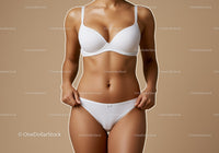 Stylish White Lingerie Set on Woman with Flattering Body in Minimalist Studio