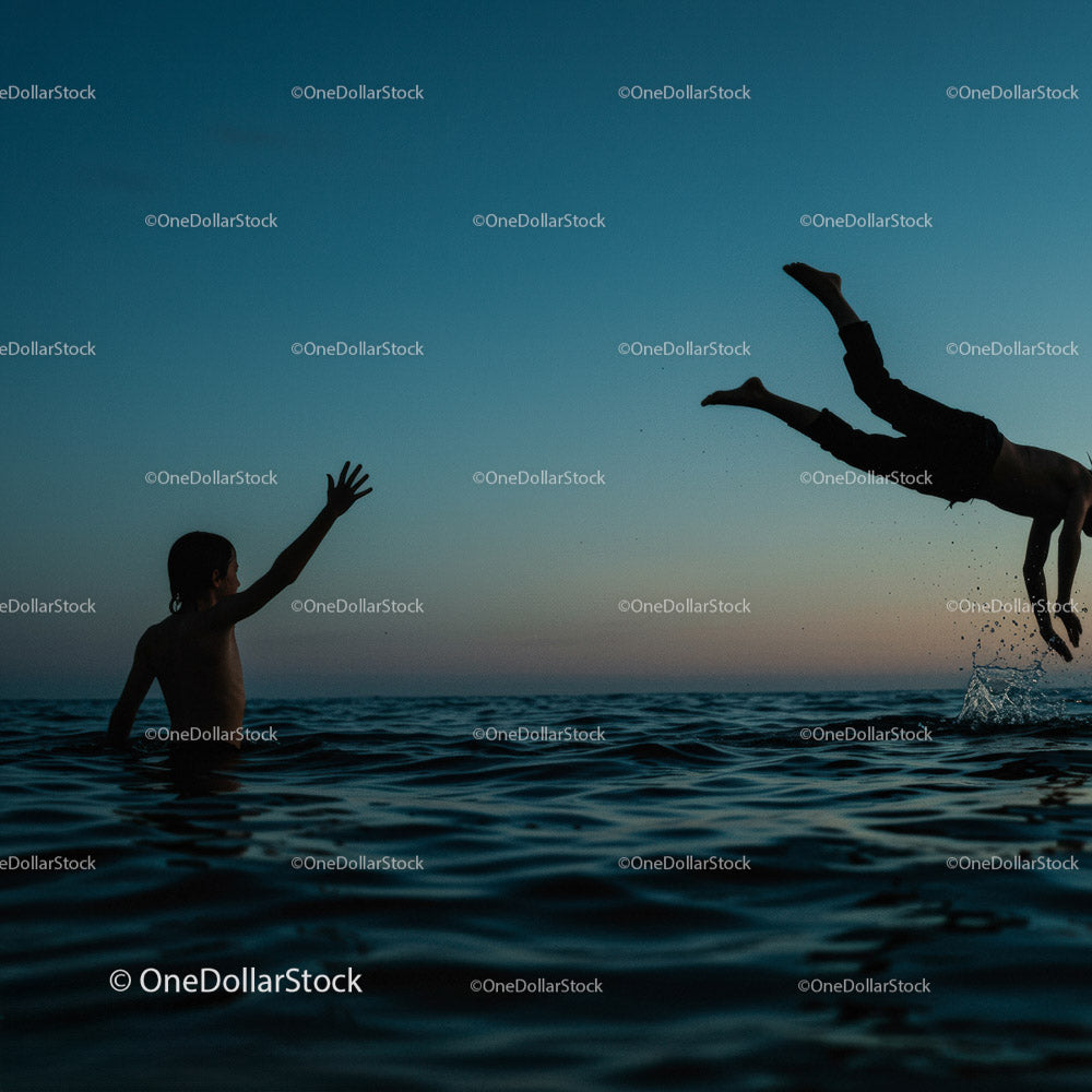 Playful Moments in the Water at Sunset