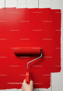 Red Wall Painting with Roller Tool for Home Decor