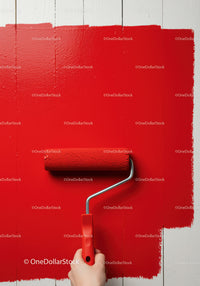 Red Wall Painting with Roller Tool for Home Decor
