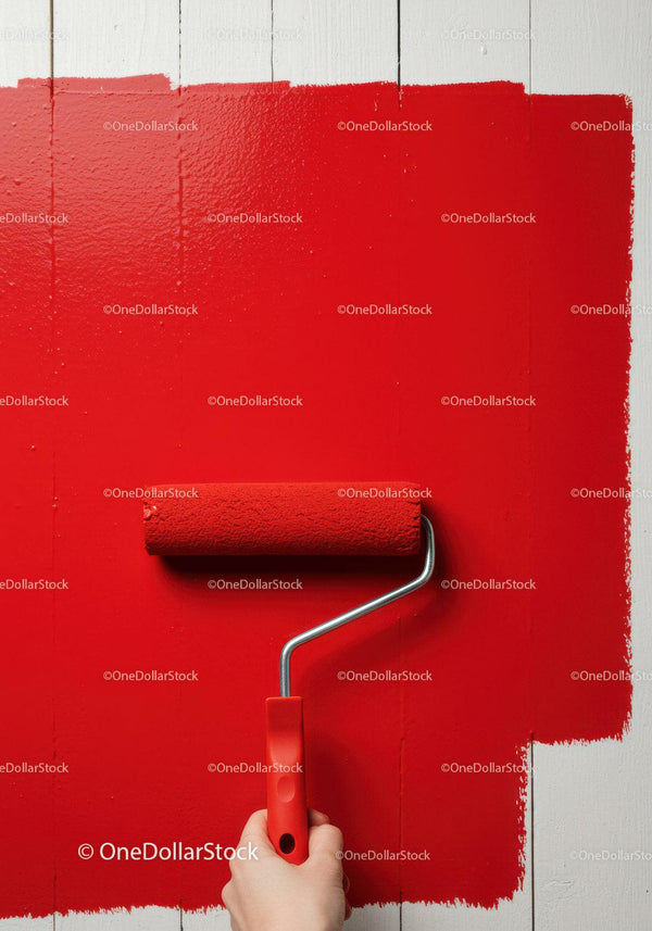 Red Wall Painting with Roller Tool for Home Decor