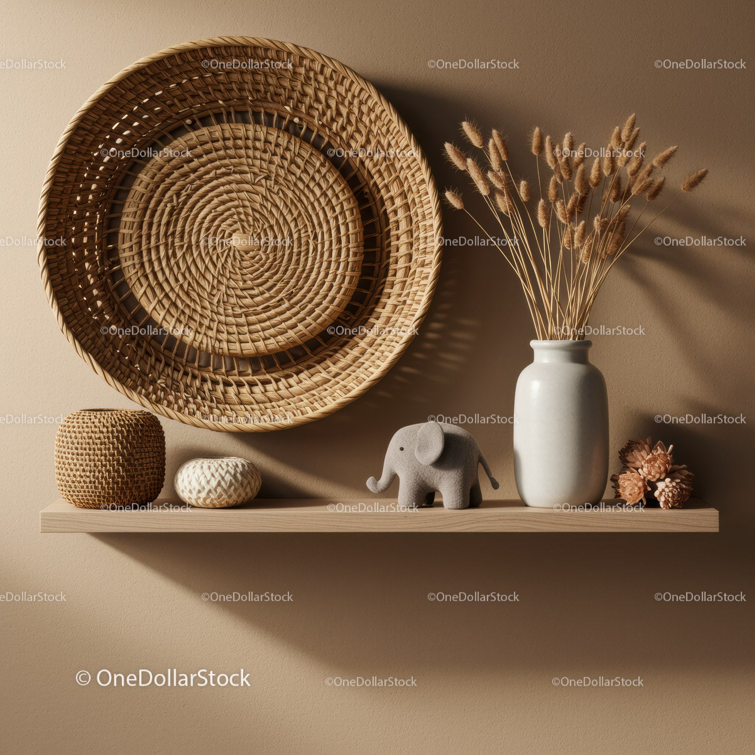 Cozy neutral home decor with natural woven accents