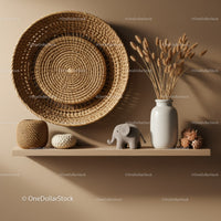 Cozy neutral home decor with natural woven accents
