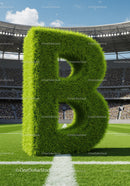 Giant Grass Letter B on Soccer Field with Stadium Crowd
