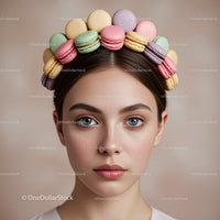 Young Woman Wearing Colorful Macaron Headband