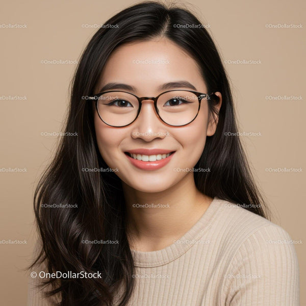 Portrait of a Smiling Woman Wearing Glasses and Casual Clothing