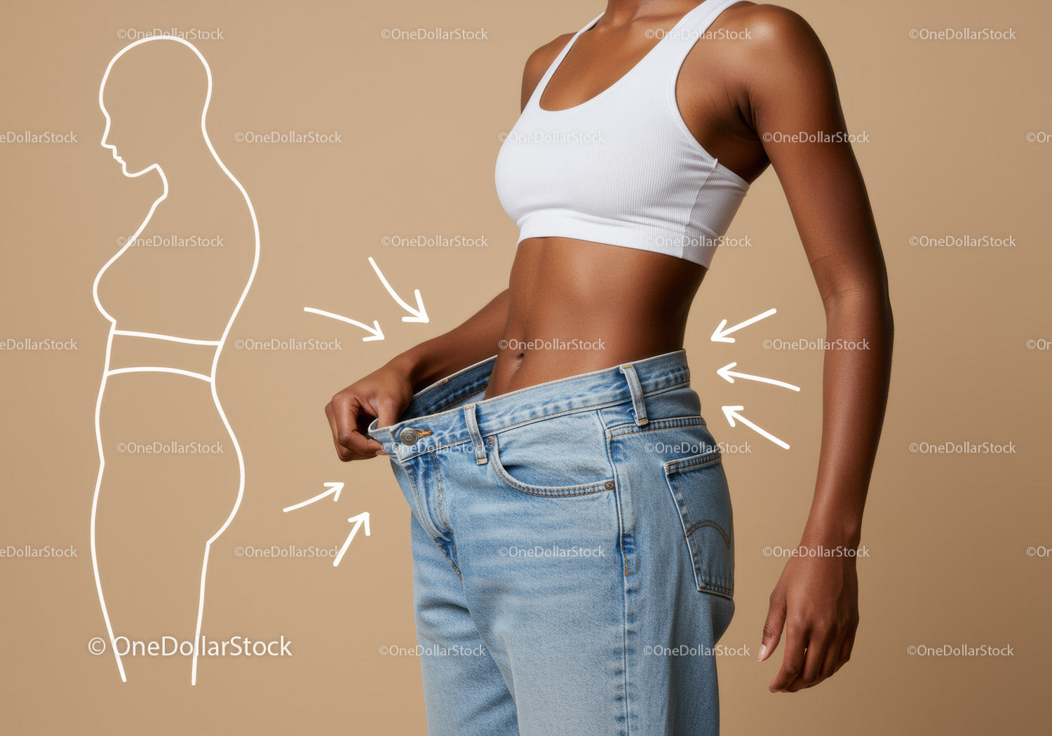 Plus Size Woman Measuring Waist in Casual Fitness Outfit