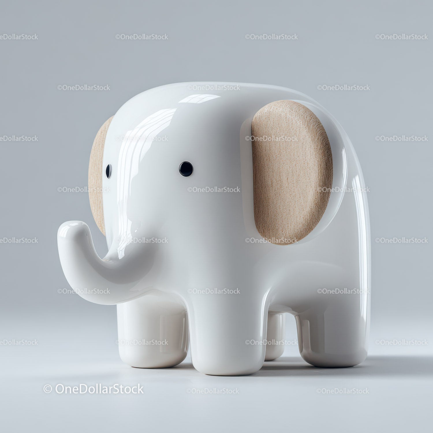 Stylish White Ceramic Elephant Figurine with Wooden Ears for Home Decor