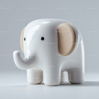Stylish White Ceramic Elephant Figurine with Wooden Ears for Home Decor
