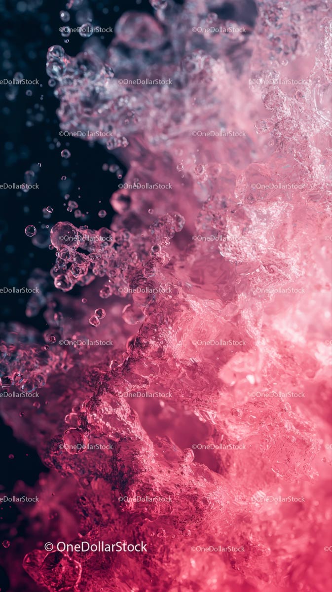 Close-up of Pink Bubbles and Sparkling Liquid with Effervescent Texture