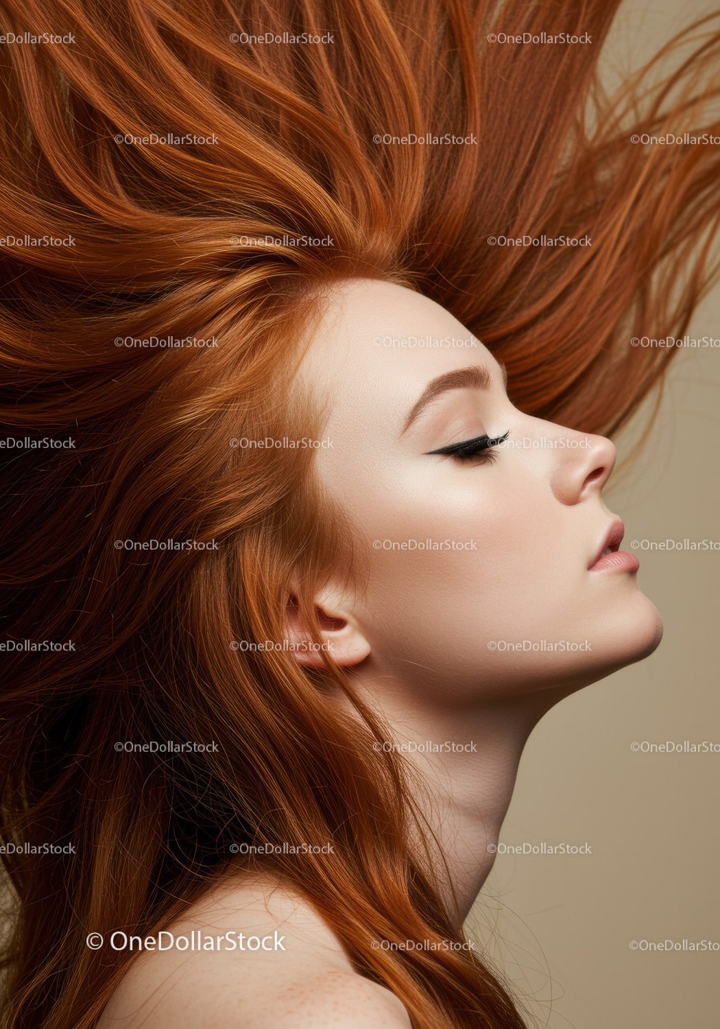 Side Profile of Woman with Flowing Red Hair