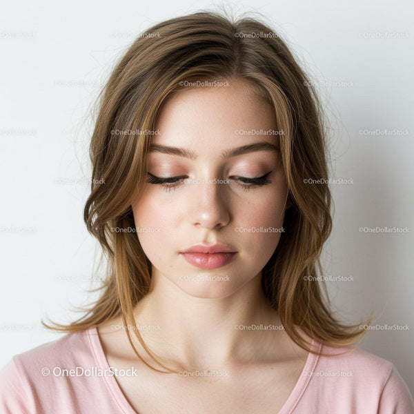 Professional Portrait of a Young Woman with Soft Makeup and Calm Expression