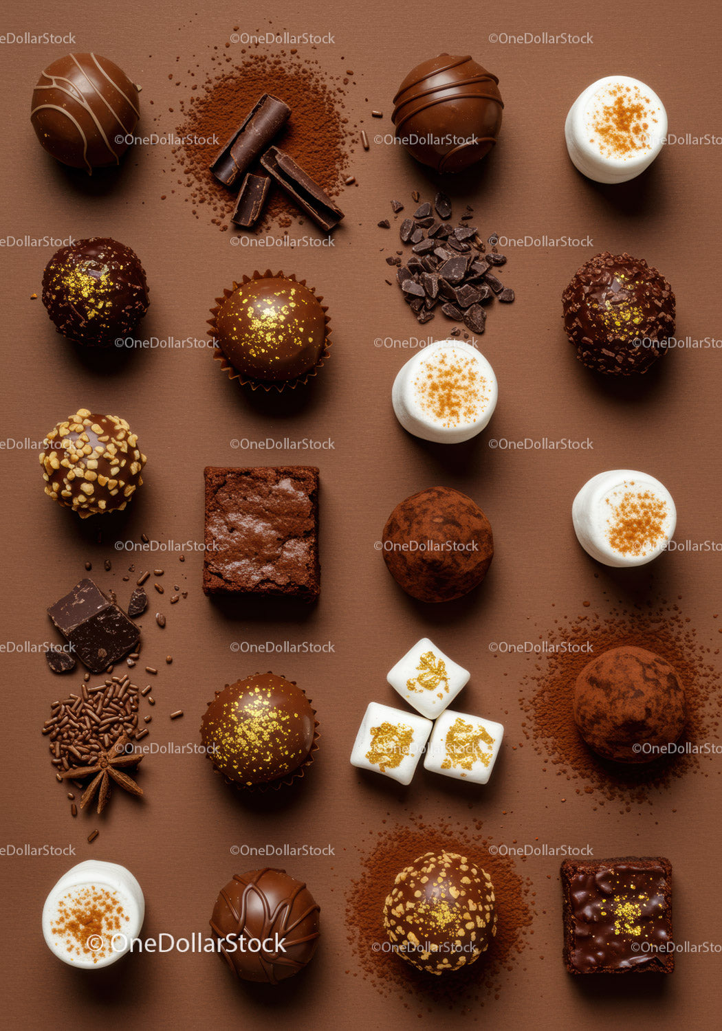Assortment of Gourmet Chocolate Truffles and Marshmallows