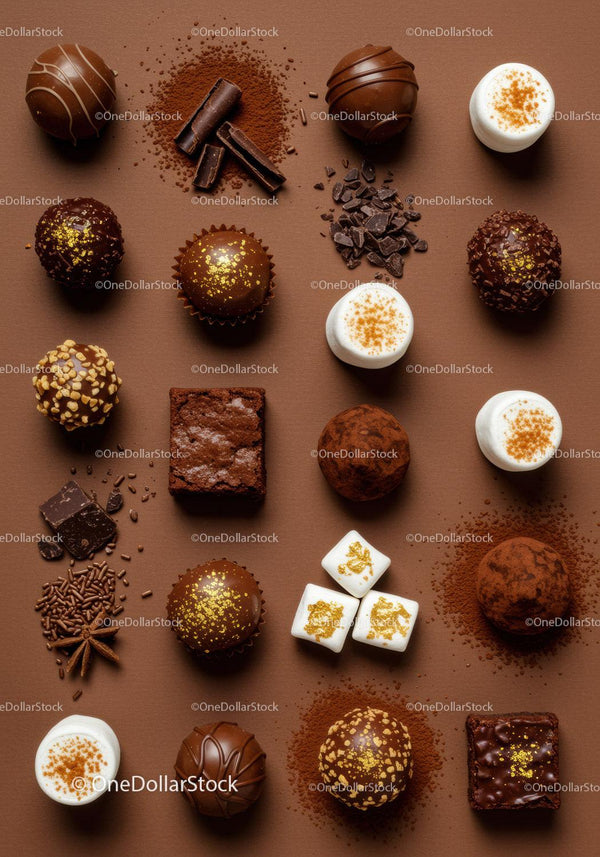 Assortment of Gourmet Chocolate Truffles and Marshmallows