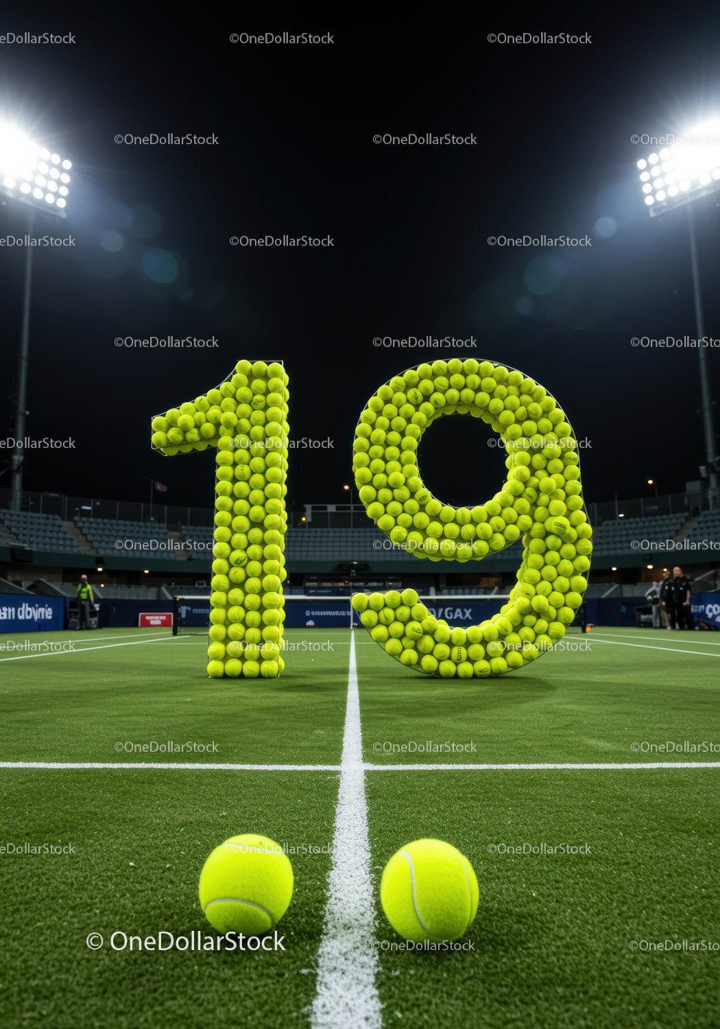 Number Nineteen Made of Tennis Balls on Court