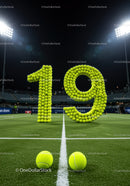 Number Nineteen Made of Tennis Balls on Court