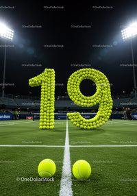 Number Nineteen Made of Tennis Balls on Court