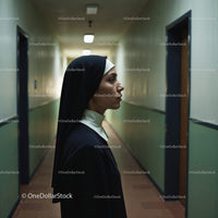 Confident Nurse in Hospital Corridor With Serious Expression