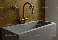 Concrete Bathroom Sink with Brass Faucet in Modern Interior