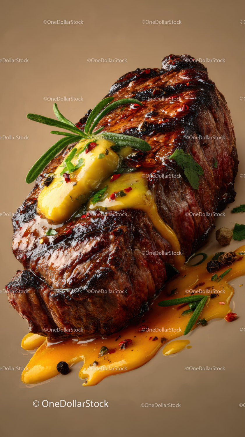 Juicy Grilled Steak with Cheese and Rosemary for Gourmet Dining
