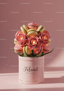 Elegant Macaron and Rose Bouquet in Pink Gift Box