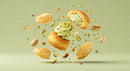 Pistachio Cream Puff with Nuts Floating in Air