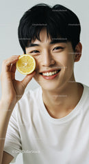 Smiling Young Man Holding Lemon Slice Brightening His Day