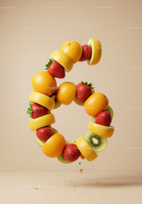 Creative Number Six Composed of Fresh Mixed Fruits