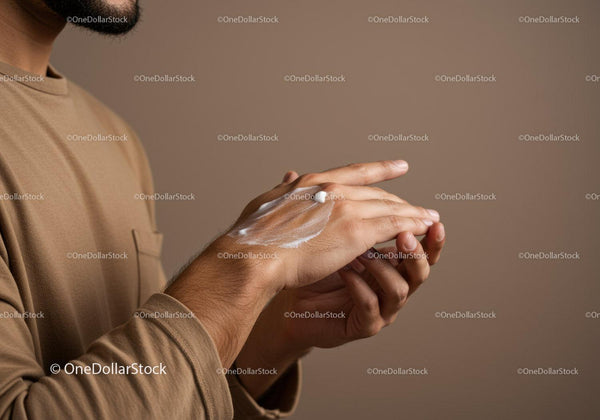 Close-up of Male Hands Applying Lotion for Skincare Routine