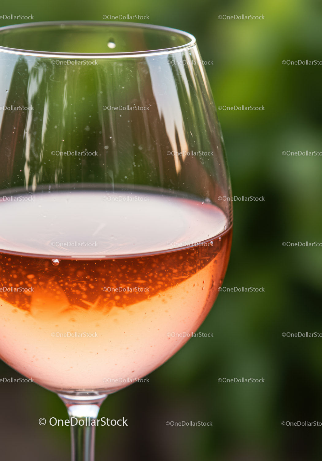 Close up of sparkling rosé wine in glass outdoors