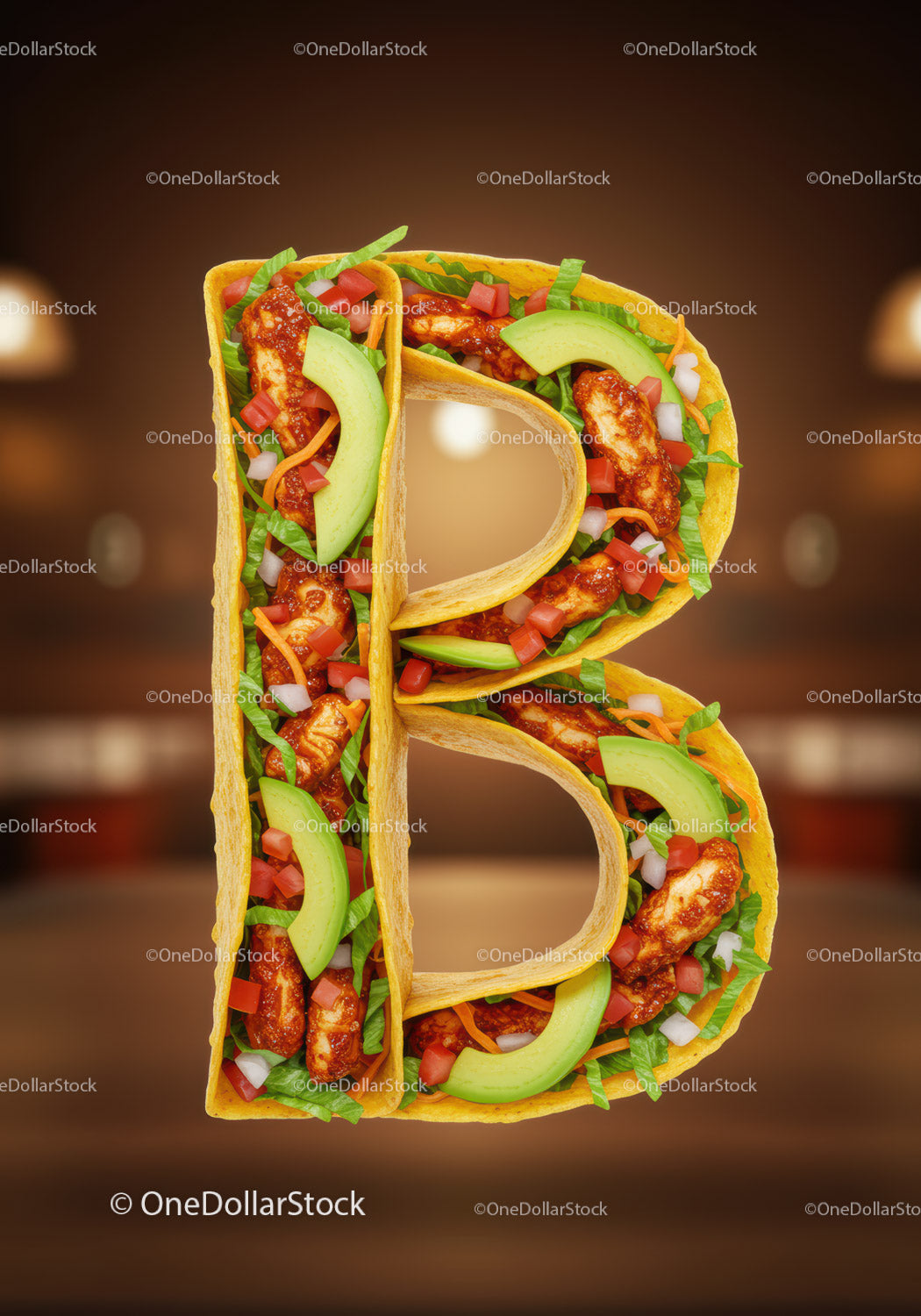 Tasty Taco Shaped Like Letter B With Fresh Ingredients