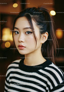 Elegant Young Woman with Trendy Makeup in Casual Sweater