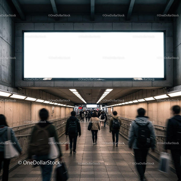 Commuters walking through urban underground passageway JPG Mockup Image