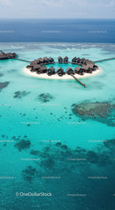 Overwater Bungalows Surrounded by Clear Turquoise Ocean Water