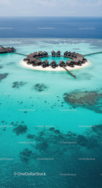 Overwater Bungalows Surrounded by Clear Turquoise Ocean Water