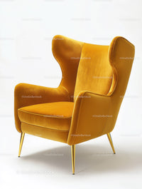 Yellow Velvet Armchair with Gold Legs in Modern Interior