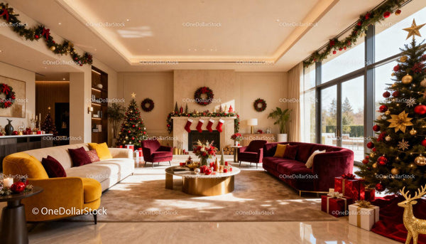 Cozy Modern Living Room with Festive Christmas Decor