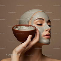 Woman Applying Clay Facial Mask for Skin Rejuvenation