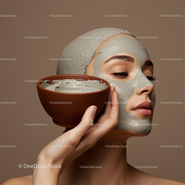 Woman Applying Clay Facial Mask for Skin Rejuvenation