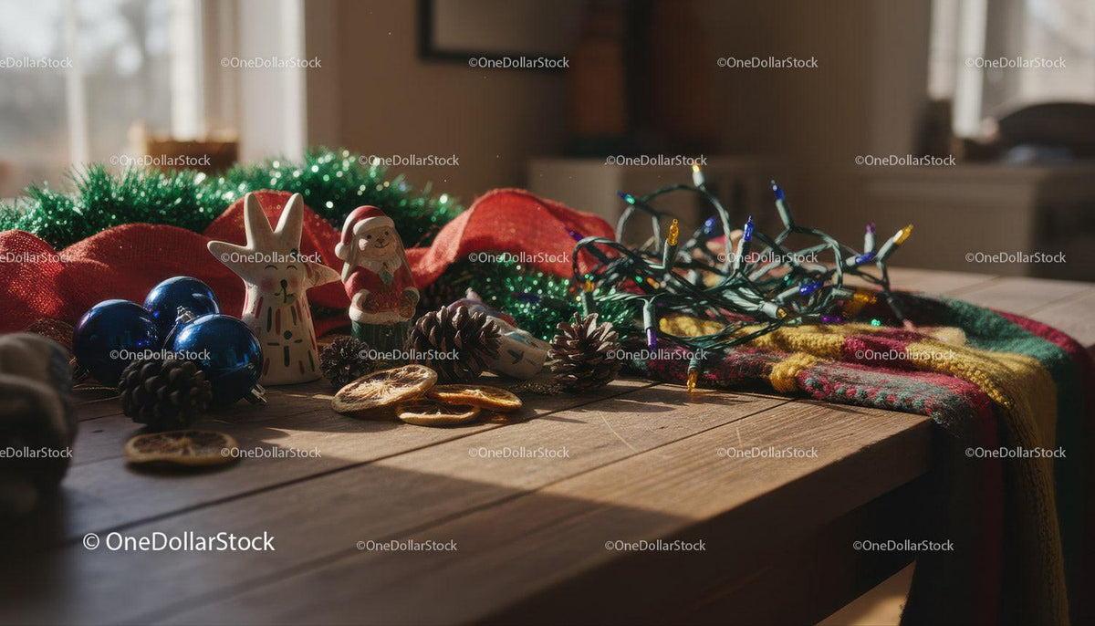 Cozy rustic Christmas table with traditional decorations