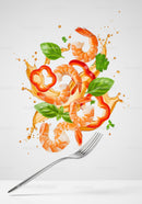 Fresh shrimp with herbs and red bell pepper splash