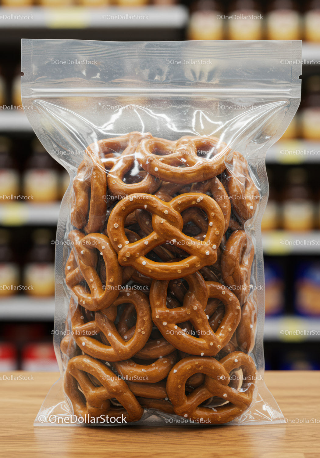 Clear Resealable Bag Filled with Salted Pretzels